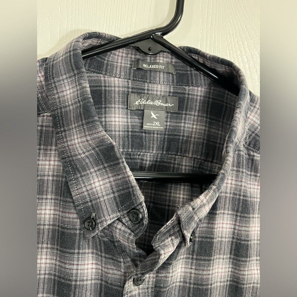 Eddie Bauer Men's Black Gray Plaid Shirt